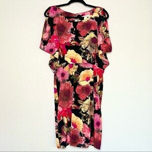 JONATHAN MARTIN Watercolor Floral Split Batwing Dolman Flutter Sleeve Dress 10